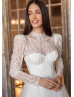 Long Sleeves Ivory Lace Tulle Anniversary Wedding Dress